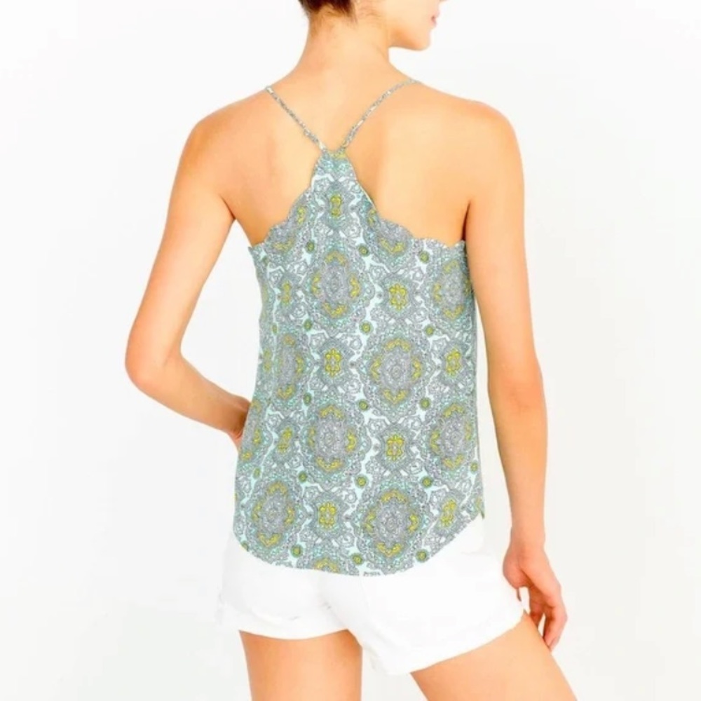 J Crew Factory Blue Paisley Print Scalloped Racerback Camisole Size 00 - Picture 2 of 8